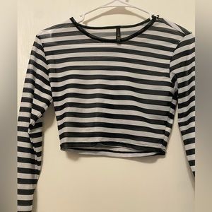 Black & White striped mesh see through Grunge punk cropped top